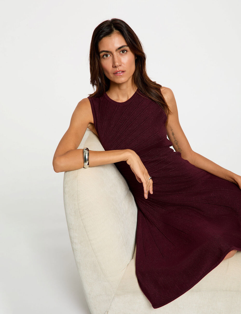 Robe tricot sans manches prune femme