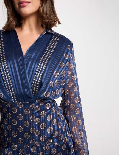 Robe fluide col v multicolore femme