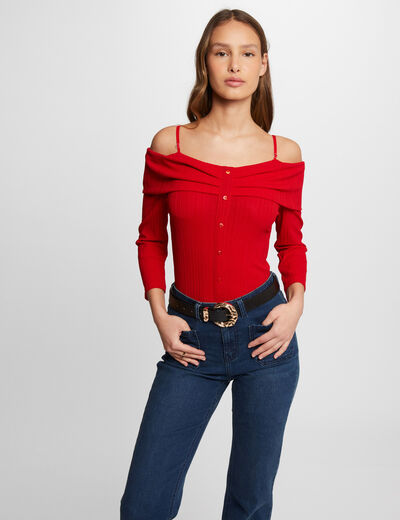 T-shirt manches 3/4 rouge femme