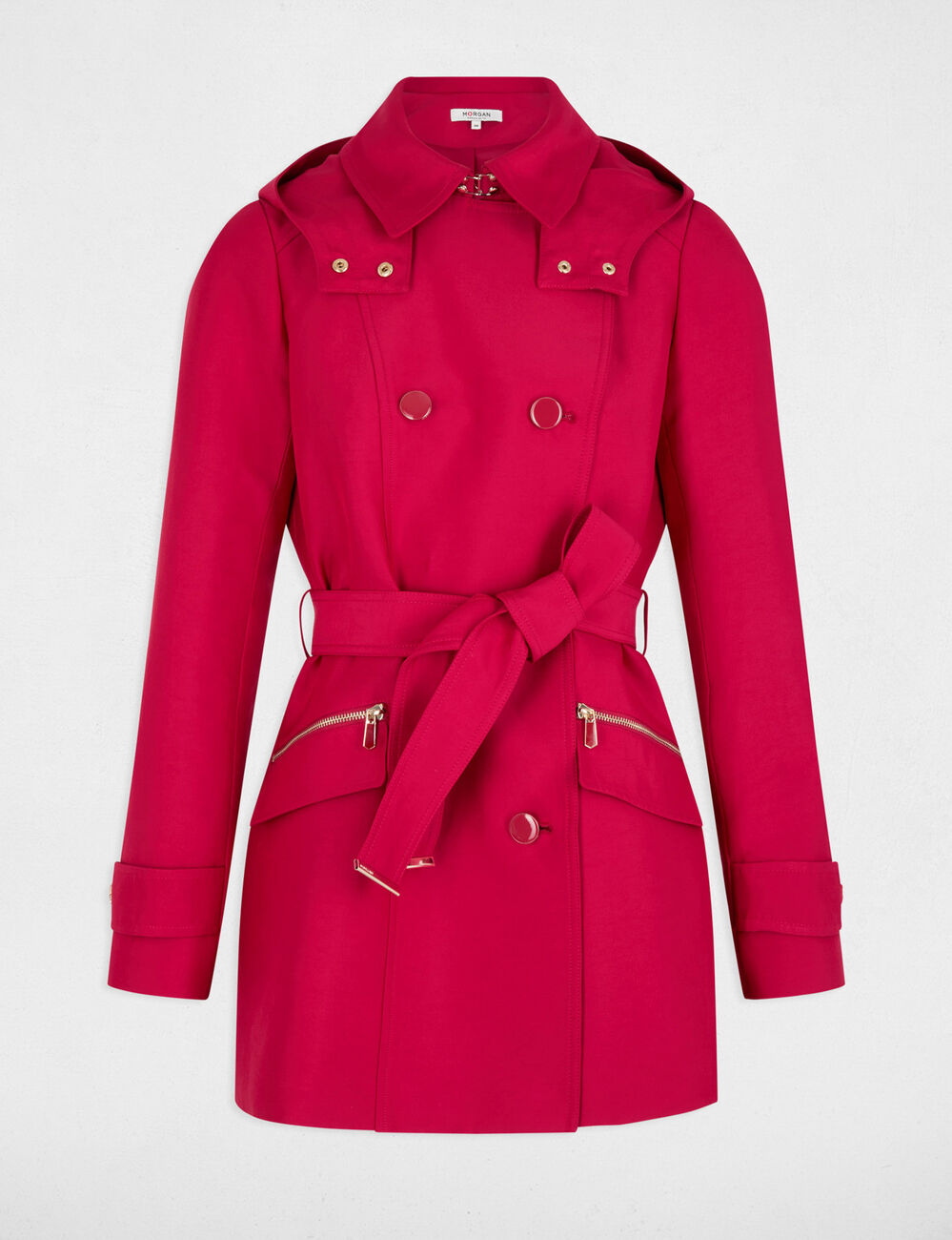 Getailleerde trenchcoat met capuchon rood vrouw