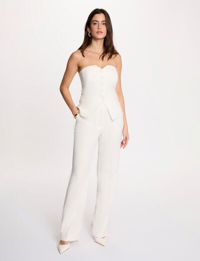 Pantalon large taille haute blanc femme