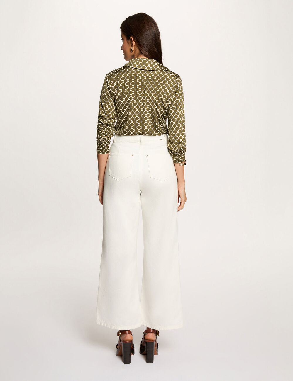 Chemise col &agrave; revers vert kaki femme