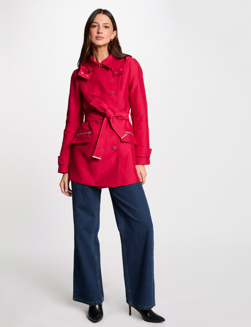 Getailleerde trenchcoat met capuchon rood vrouw