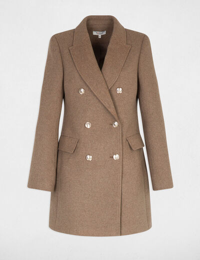 Manteau mi-long avec boutons taupe femme