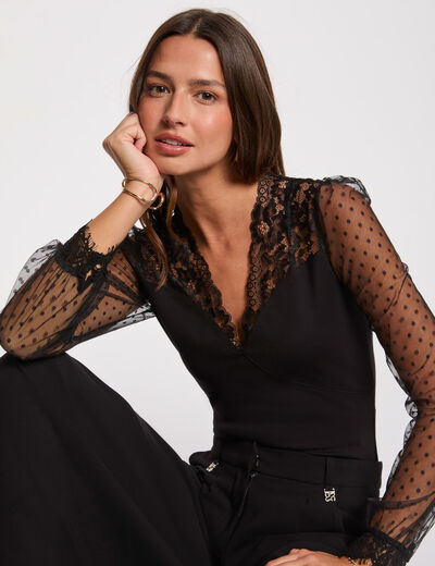 Body met lange mouwen zwart vrouw