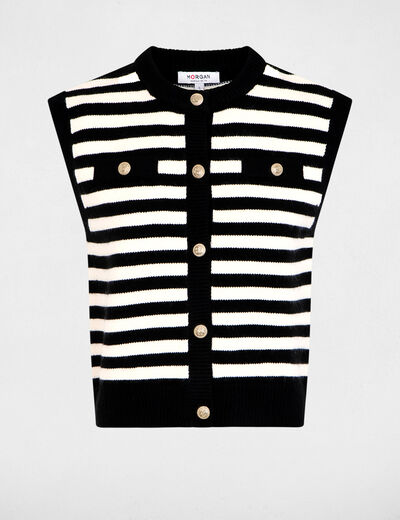 Gilet ray&eacute; sans manches ivoire femme