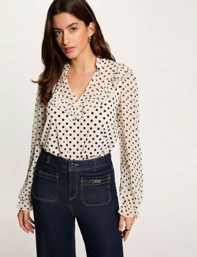 T-shirt voile col v blanc femme