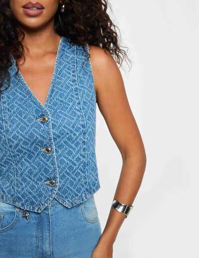 Gilet jean sans manches denim stone femme