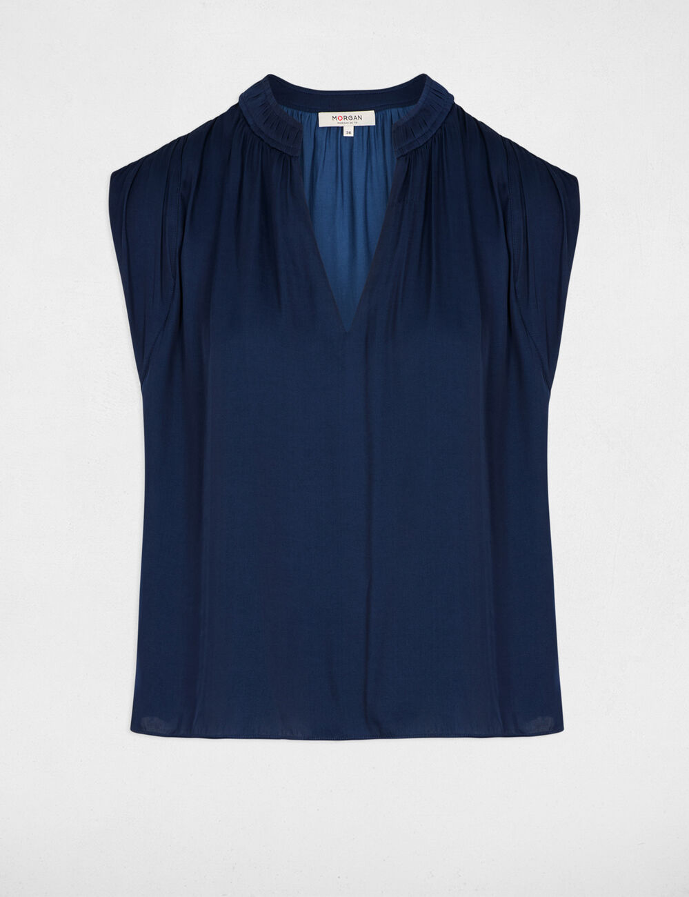 Blouse met korte mouwen marineblauw vrouw