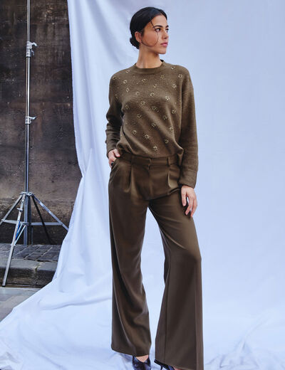 Hoge taille wijde broek brons vrouw