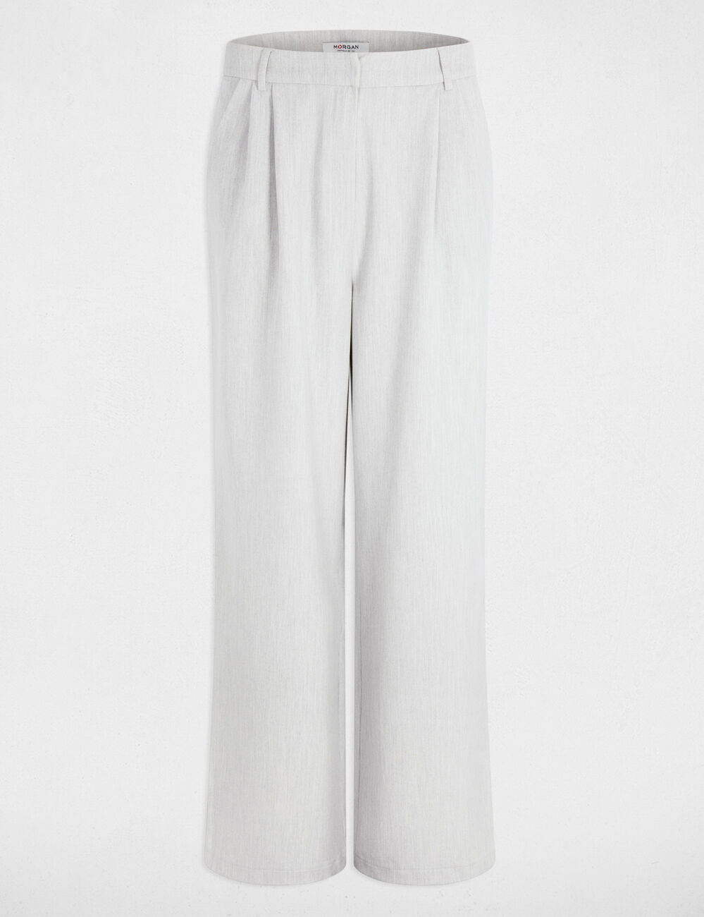 Pantalon large taille haute gris clair femme