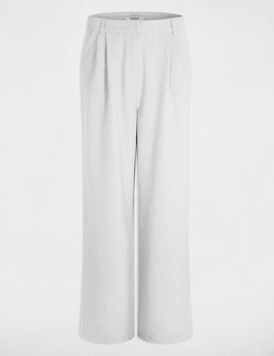 Pantalon large taille haute gris clair femme