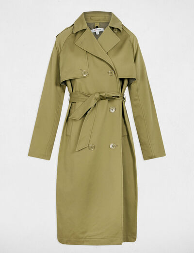 Lange trenchcoat met riem zand vrouw