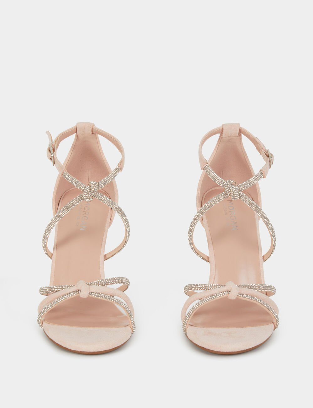 Sandalen met hak en bandjes van strass lichtroze vrouw