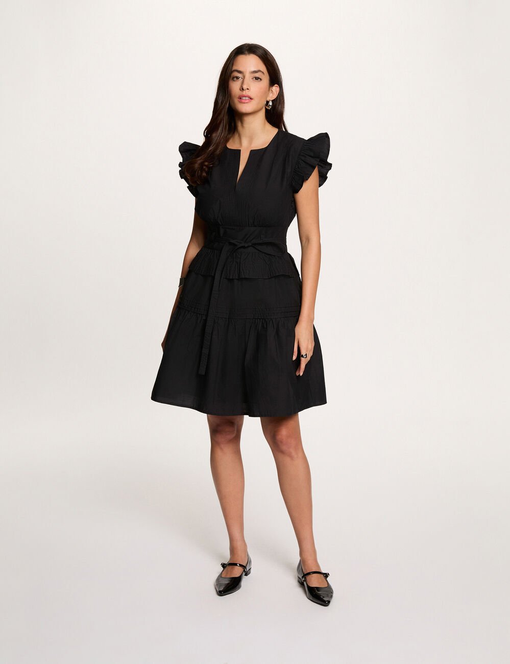 Robe courte col v noir femme