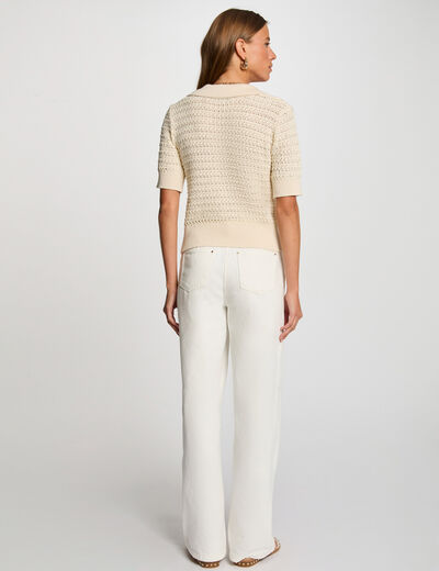 Pull col polo manches courtes ecru femme