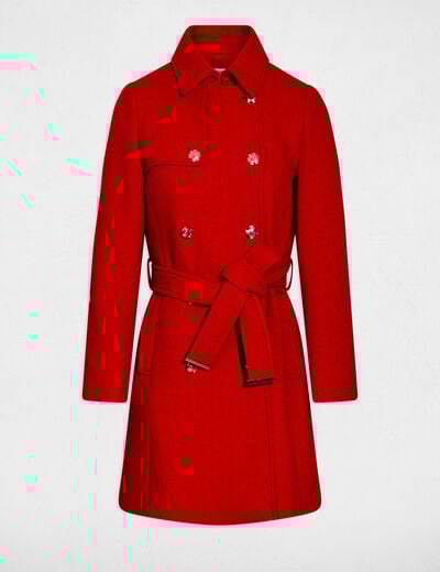 Manteau long ceinturé rouge femme