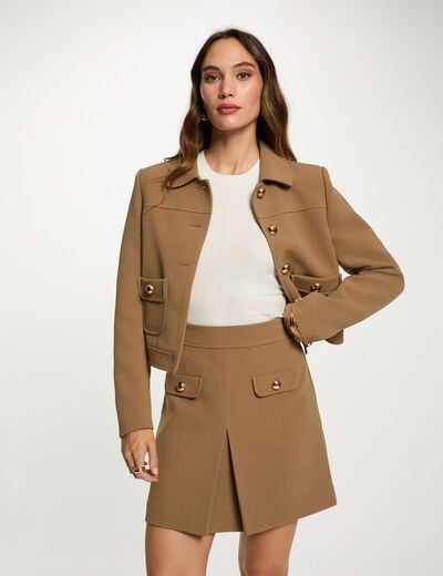 Jupe courte plissée sable femme