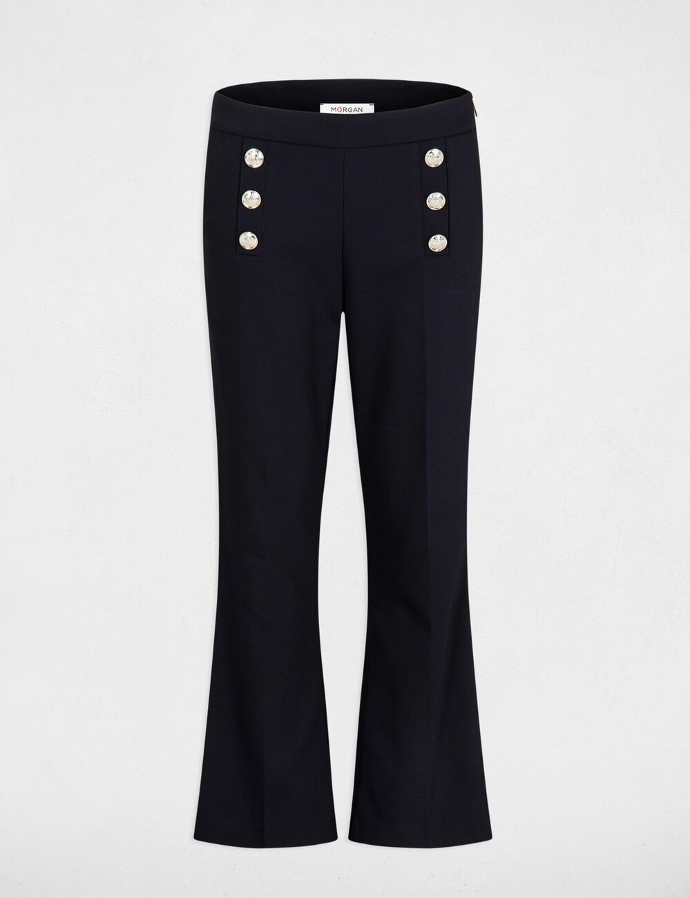 Pantalon flare à boutons marine femme