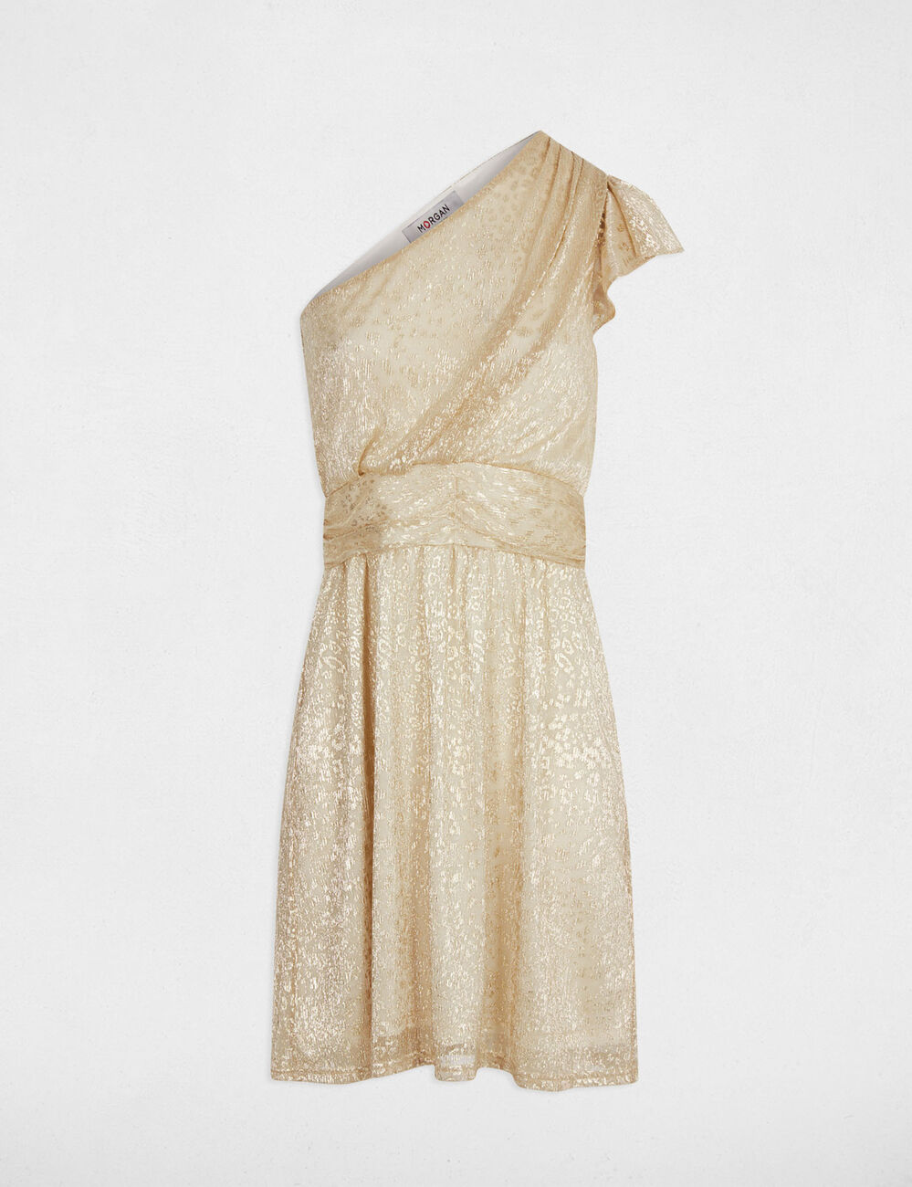 Robe voile asym&eacute;trique jaune or femme