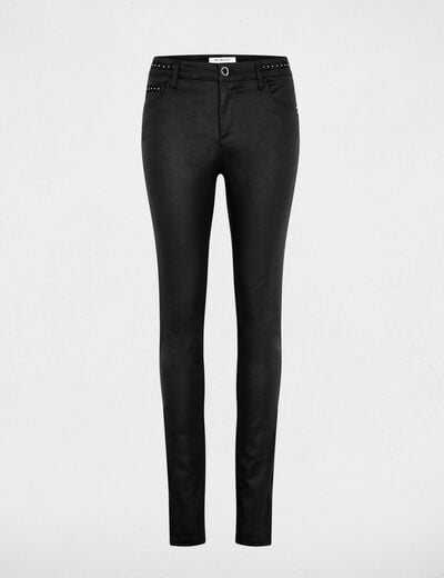 Pantalon slim enduit noir femme