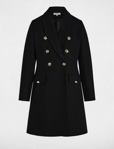 Manteau ajusté col tailleur noir femme