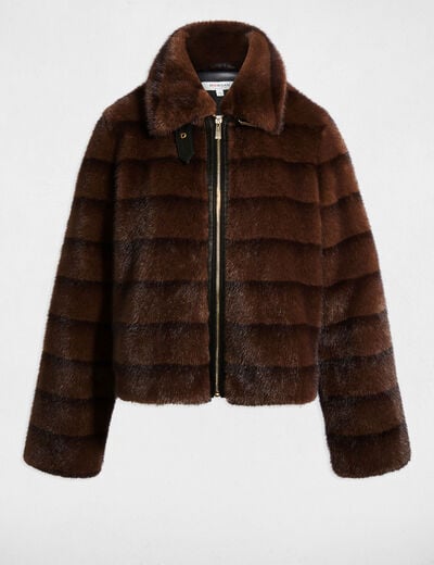 Manteau court fausse fourrure marron femme