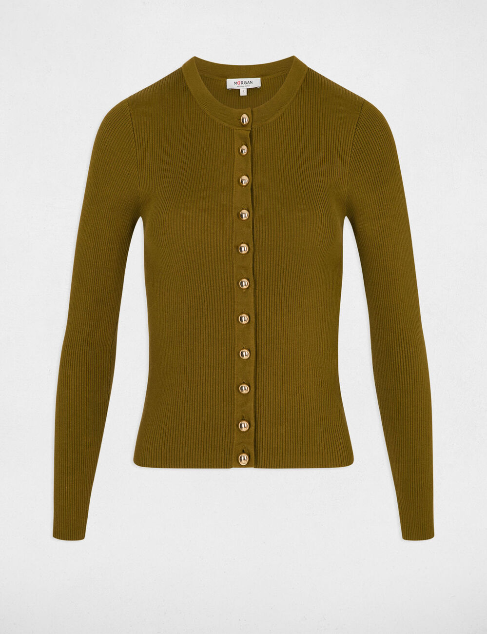 Pull cintr&eacute; col rond vert olive femme