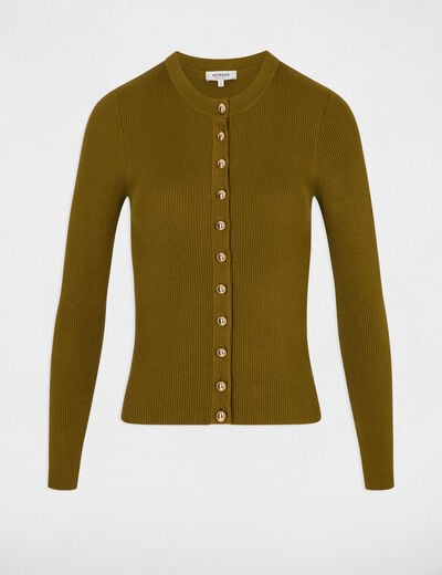 Pull cintr&eacute; col rond vert olive femme