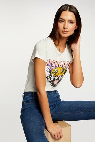 T-shirt à manches courtes ecru femme
