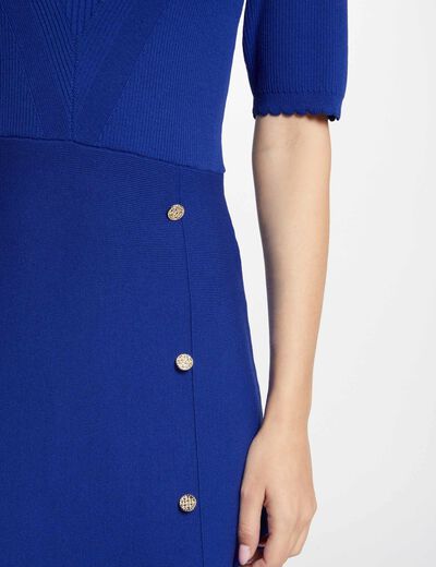 Robe tricot courte trapèze bleu electrique femme
