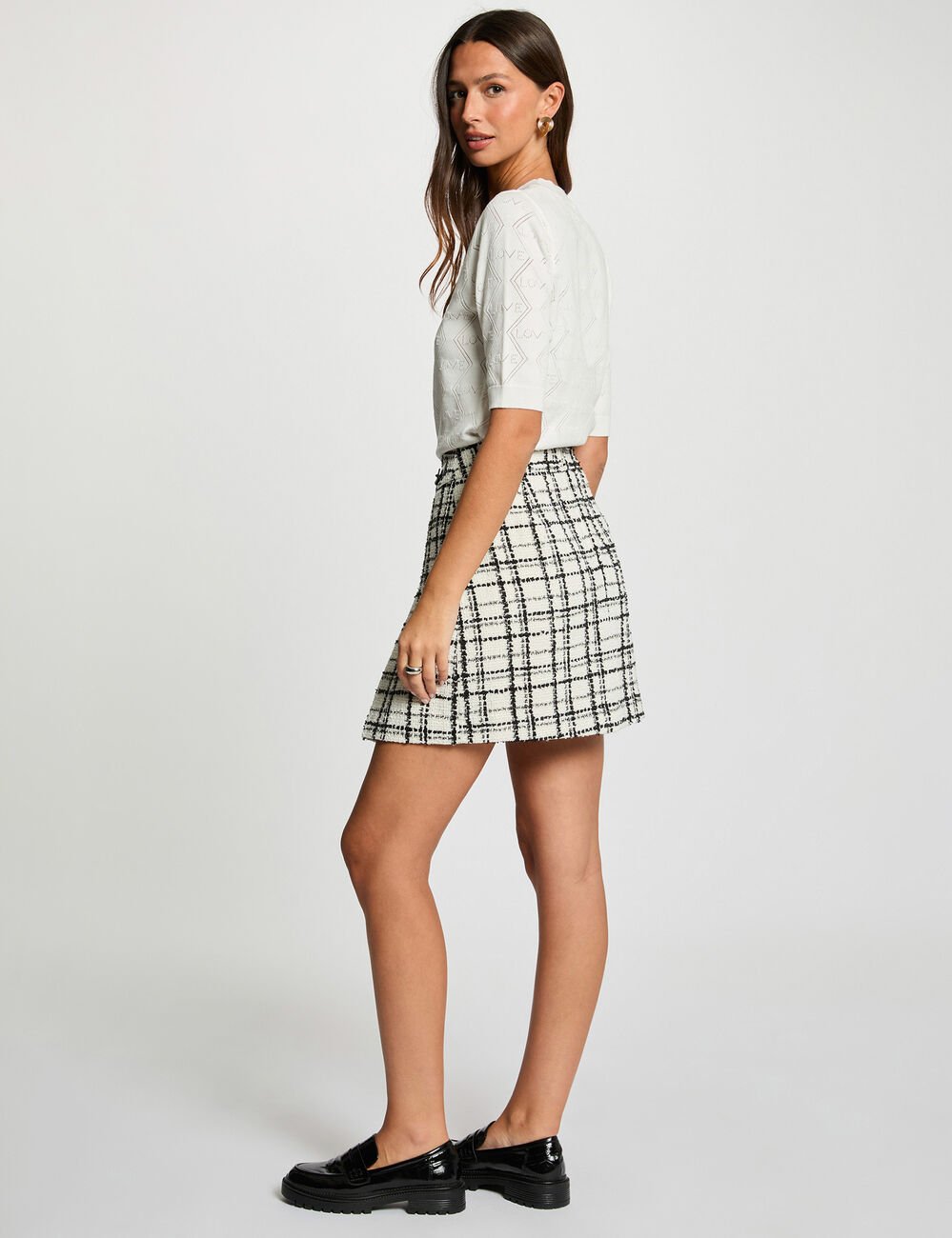 Ajoureerde trui met 3/4-mouwen helder wit vrouw