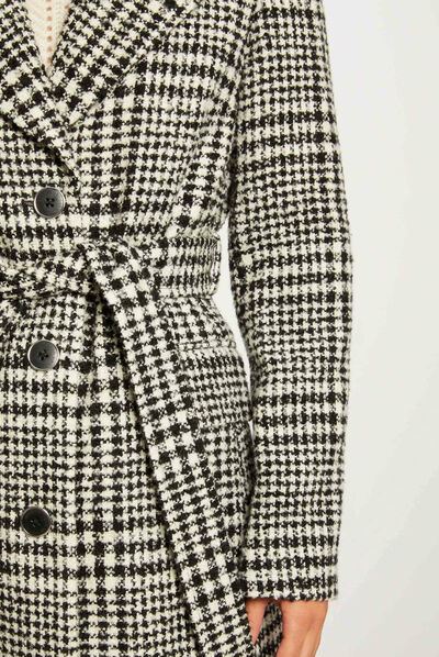 Manteau droit ceinturé imprimé ecru femme