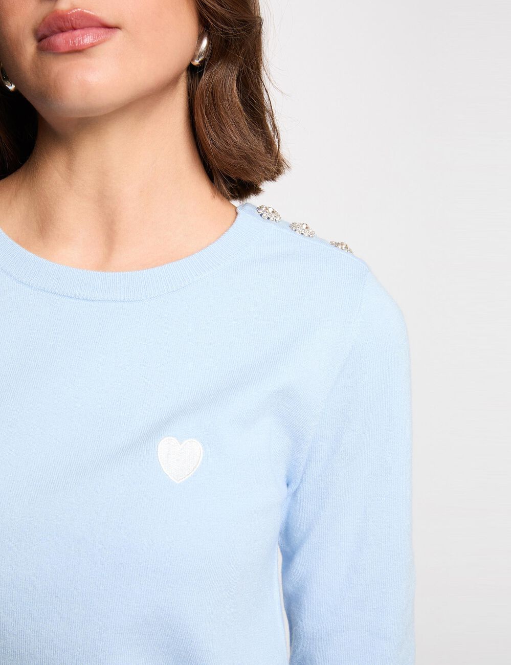 Trui met ronde hals en knopen hemelsblauw vrouw