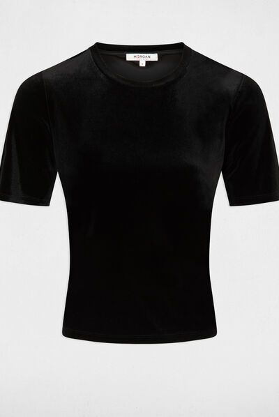 T-shirt manches courtes velours noir femme
