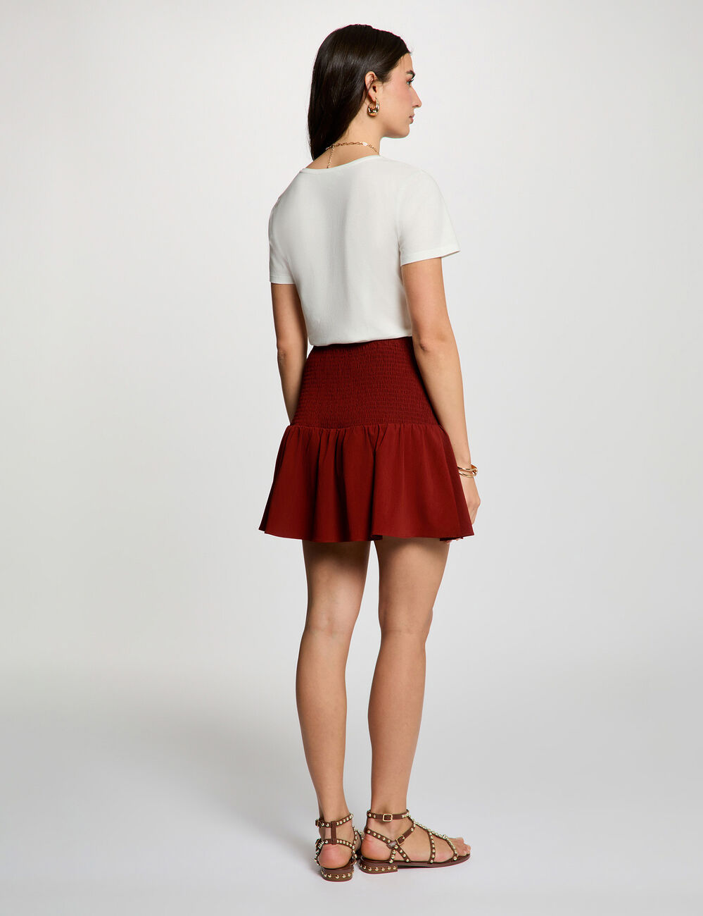 Jupe courte ajust&eacute;e marron cognac femme