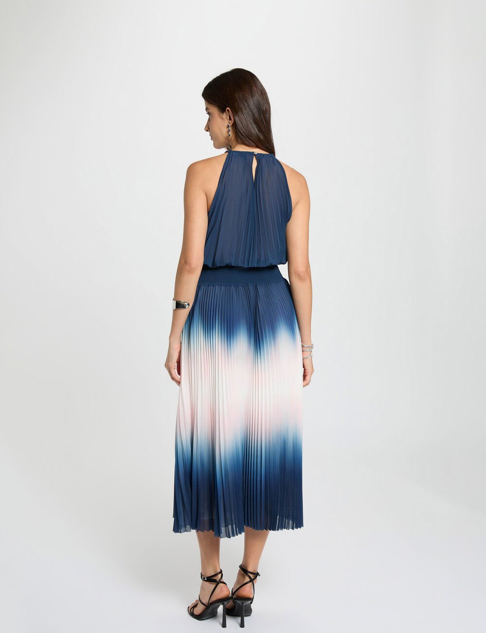 Robe longue pliss&eacute;e multicolore femme