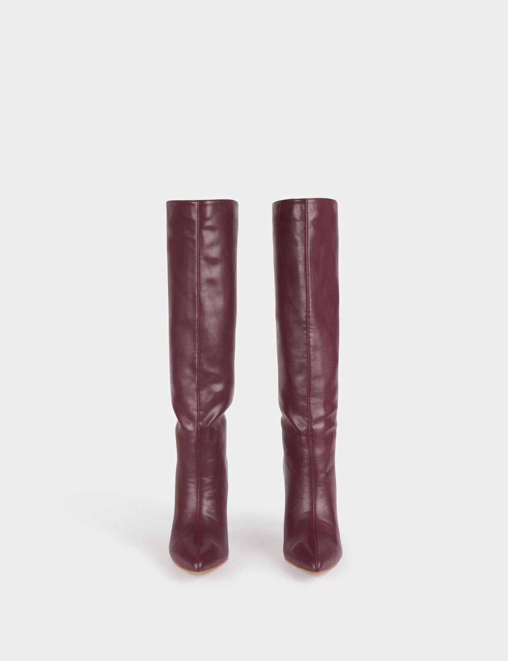 Bottes hautes à talons aiguilles en cuir prune femme