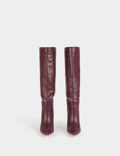 Bottes hautes à talons aiguilles en cuir prune femme