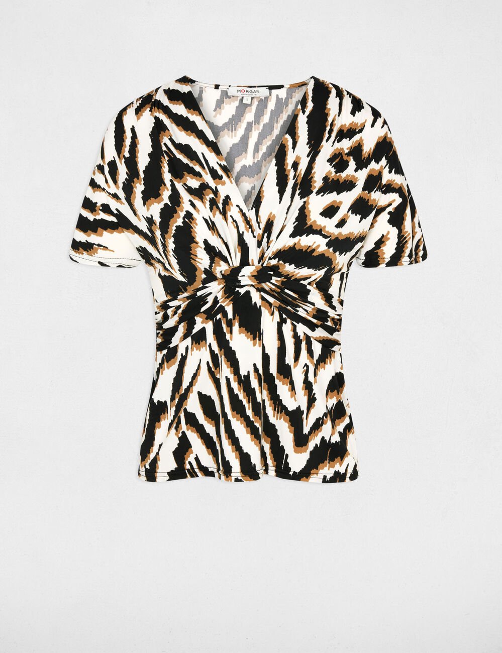 T-shirt cintr&eacute; col v multicolore femme