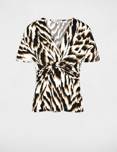 T-shirt cintr&eacute; col v multicolore femme