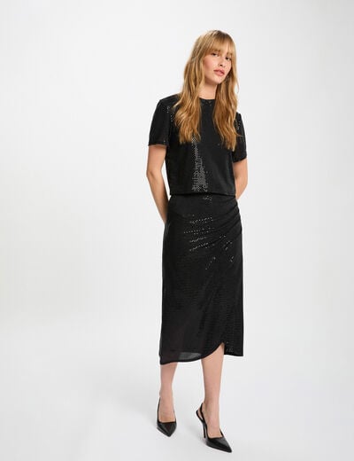 Jupe portefeuille ajustée noir femme