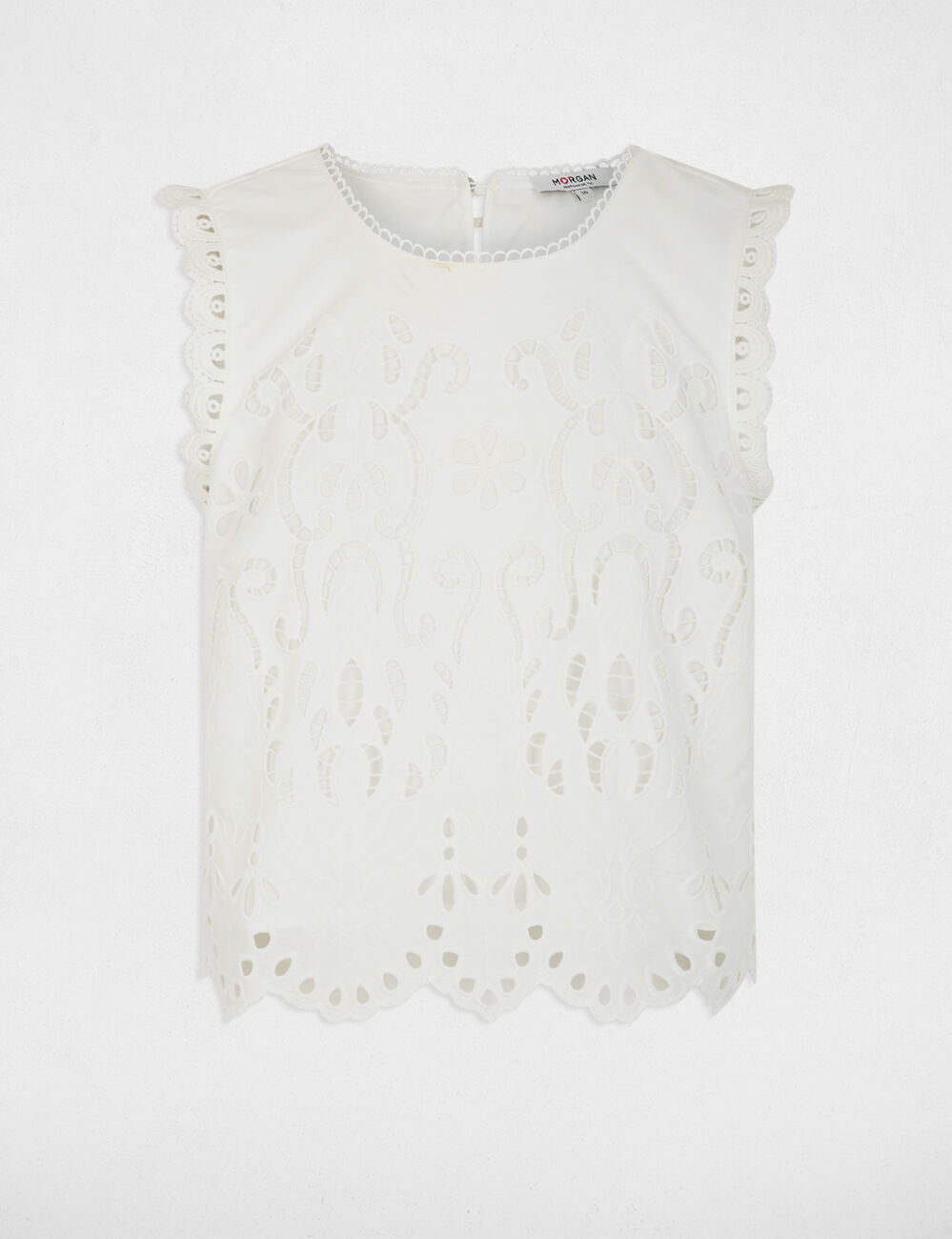 Mouwloze kanten top helder wit vrouw