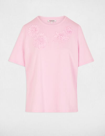 T-shirt droit col rond rose femme