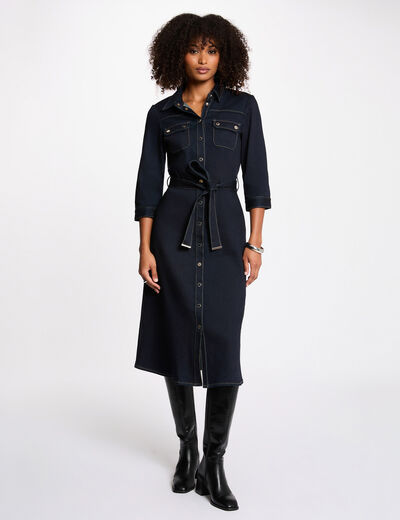 34 jurk met knopen ruw denim vrouw 3/4 jurk met knopen ruw denim vrouw