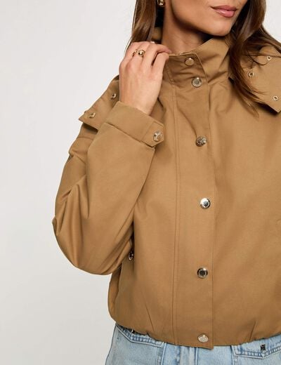 Blouson court col montant camel femme