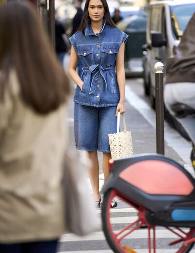 Veste sans manches jean denim brut femme