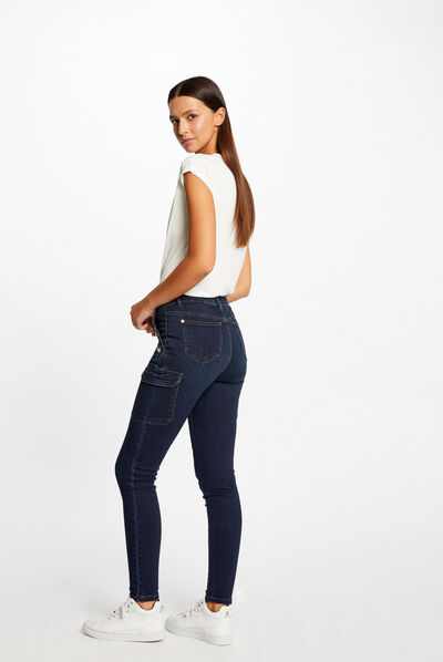 Skinny cargojeans met bruggen raw jeans vrouw