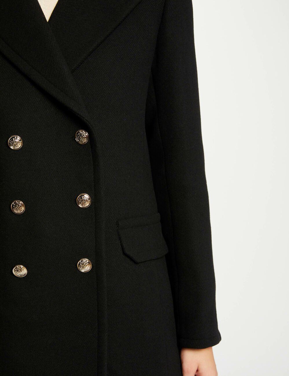 Manteau droit avec boutons noir femme