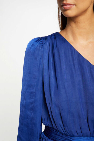 Gesmockte symmetrische blouse bleu electrique vrouw